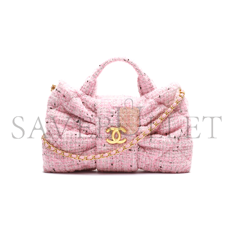 Ch**el mini bow bag tweed & gold metal pink, black & white as5849 (26*18*5cm)